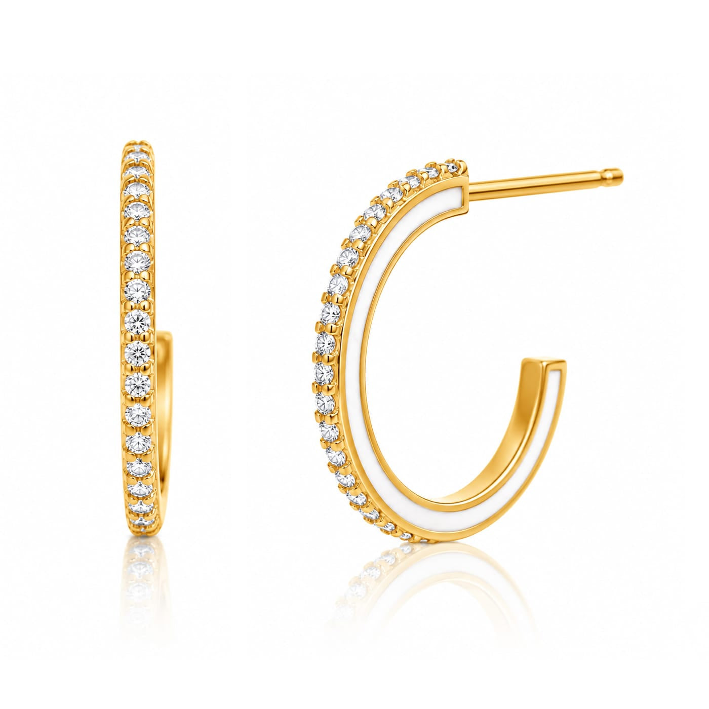 TAI JEWELRY Earrings White Small Pavé Enamel Hoops