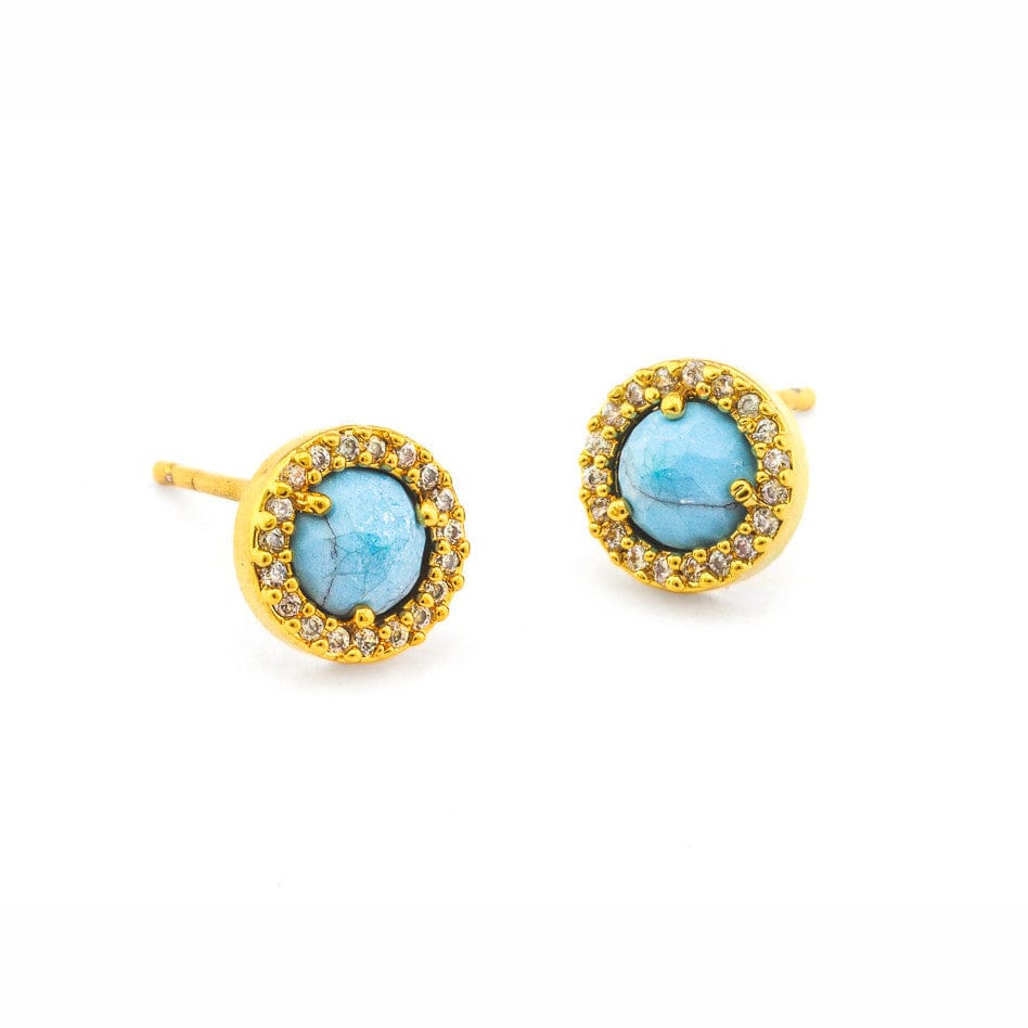 TAI JEWELRY Earrings GOLD/LIGHT TURQUOISE Small Pavé Glass Earrings