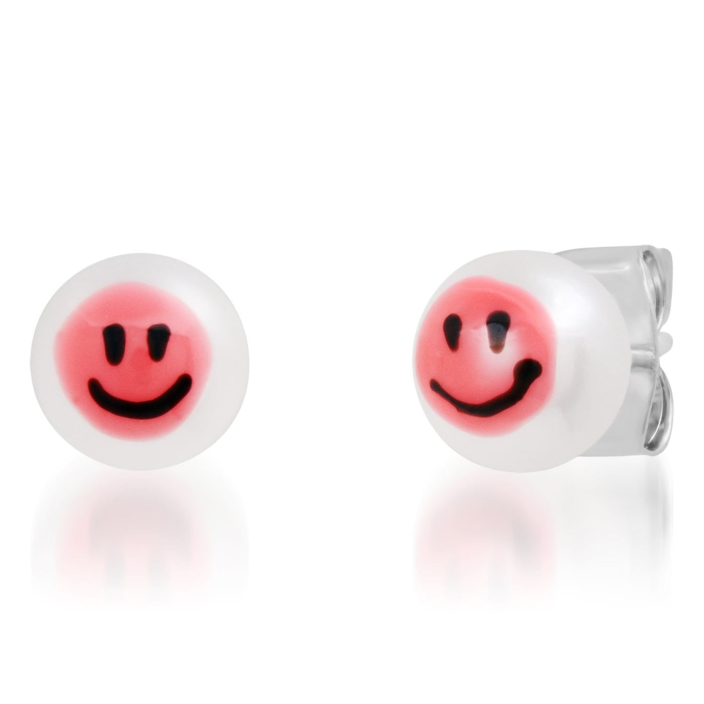 TAI JEWELRY Earrings Pink Smiley Face Painted Freshwater Pearl Studs