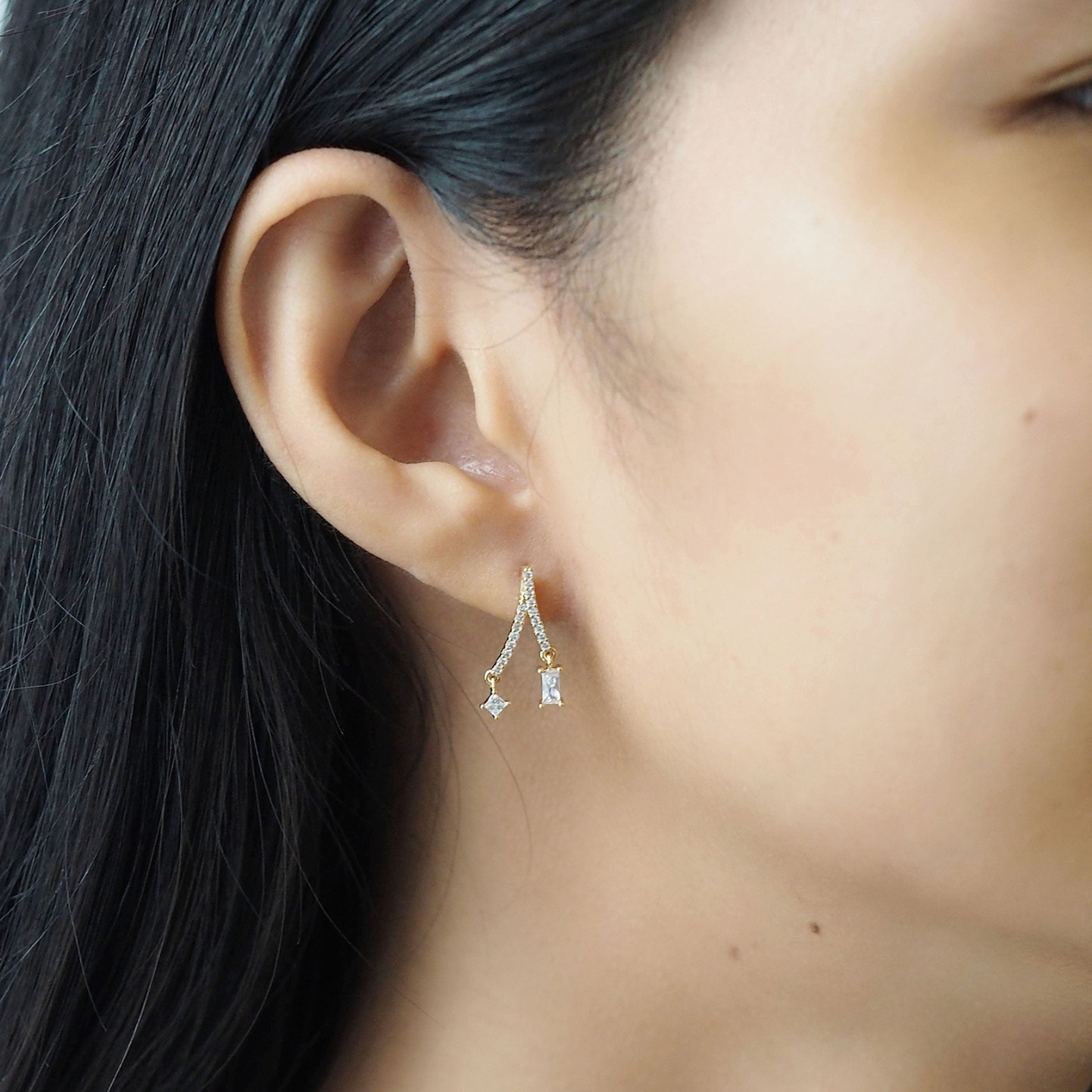 TAI JEWELRY Earrings Split Linear Pave Cz Earring