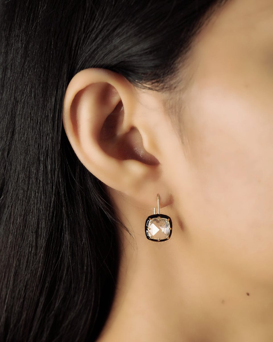 TAI JEWELRY Earrings Square Shaped Cz Dangle With Enamel Bezel