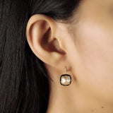 TAI JEWELRY Earrings Square Shaped Cz Dangle With Enamel Bezel