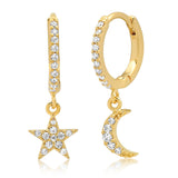 TAI JEWELRY Earrings Star And Moon Pave Huggie