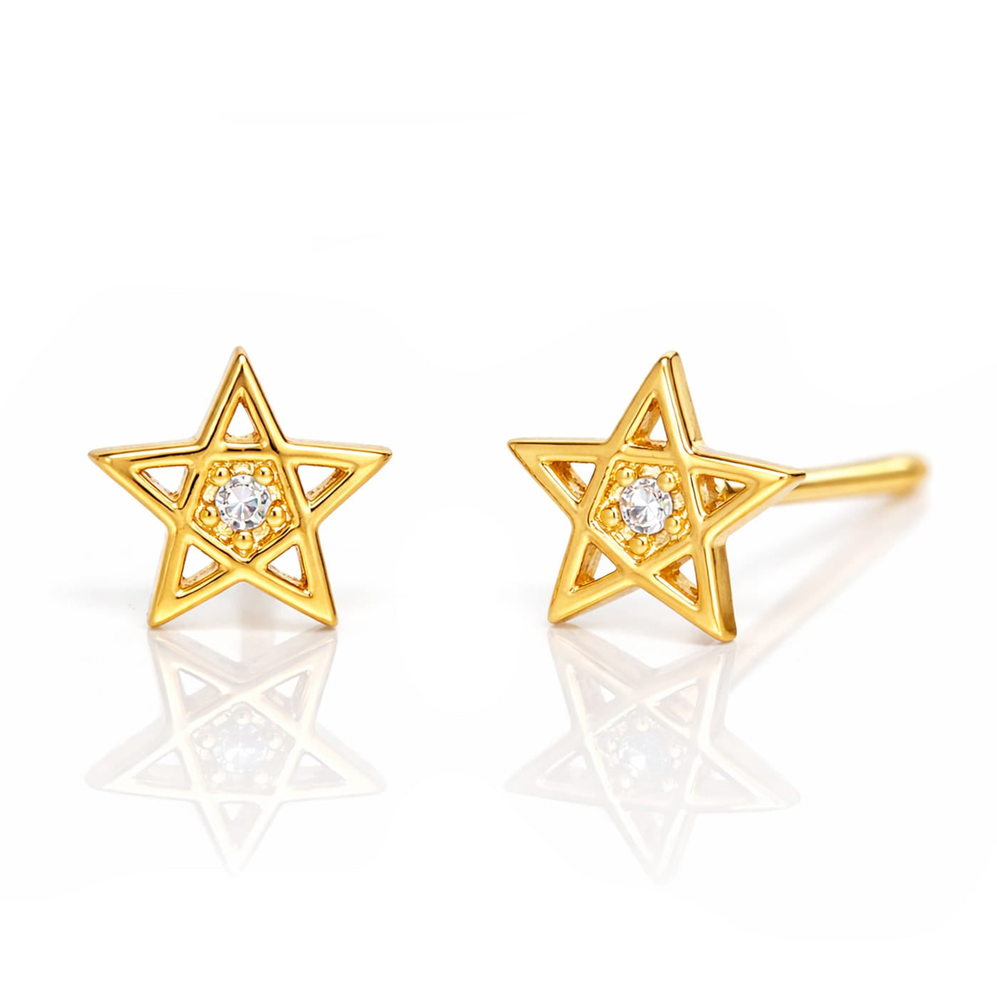 TAI JEWELRY Earrings GOLD Star Stud with CZ Accent