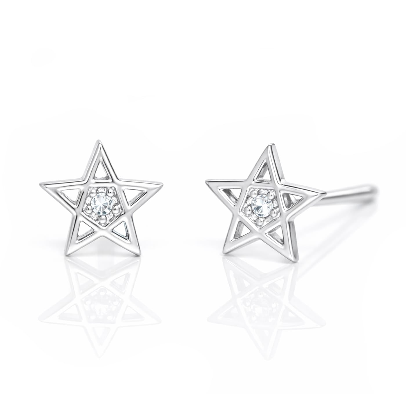 TAI JEWELRY Earrings SILVER Star Stud with CZ Accent