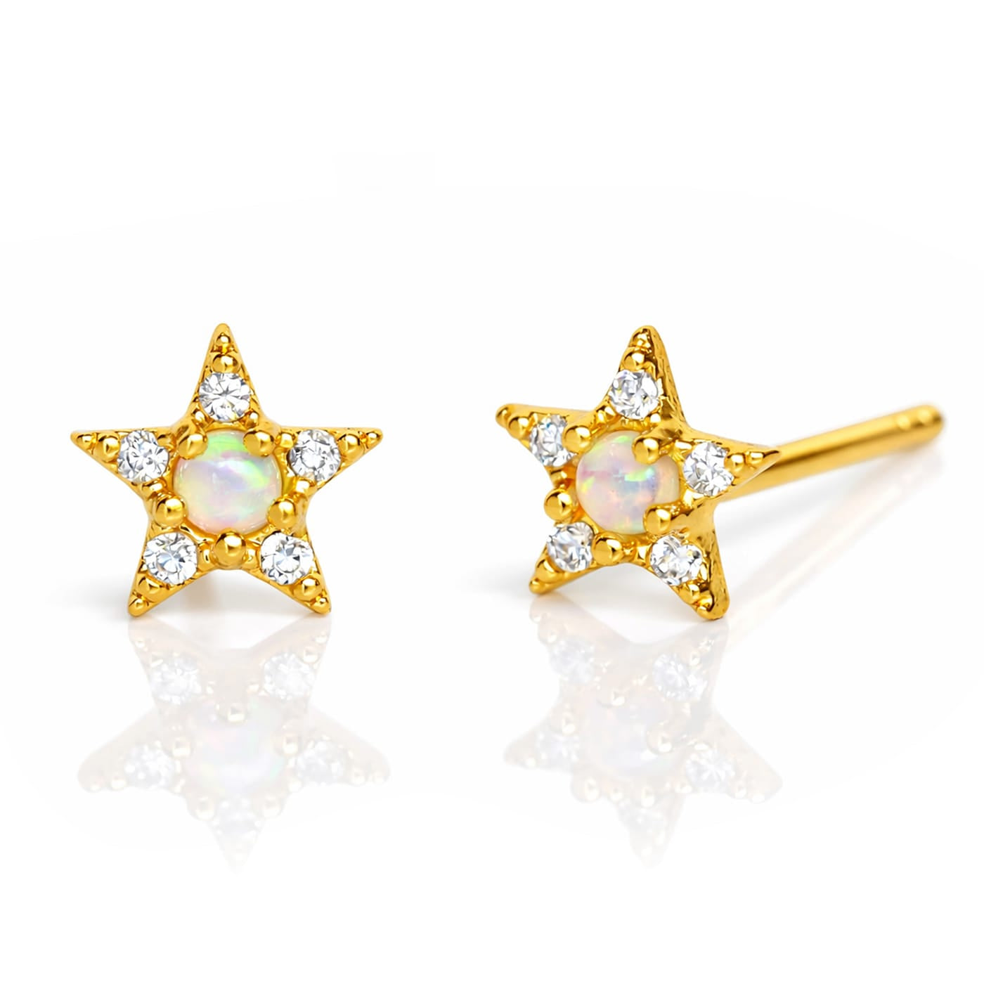 TAI JEWELRY Earrings Star Studs with Opal Center
