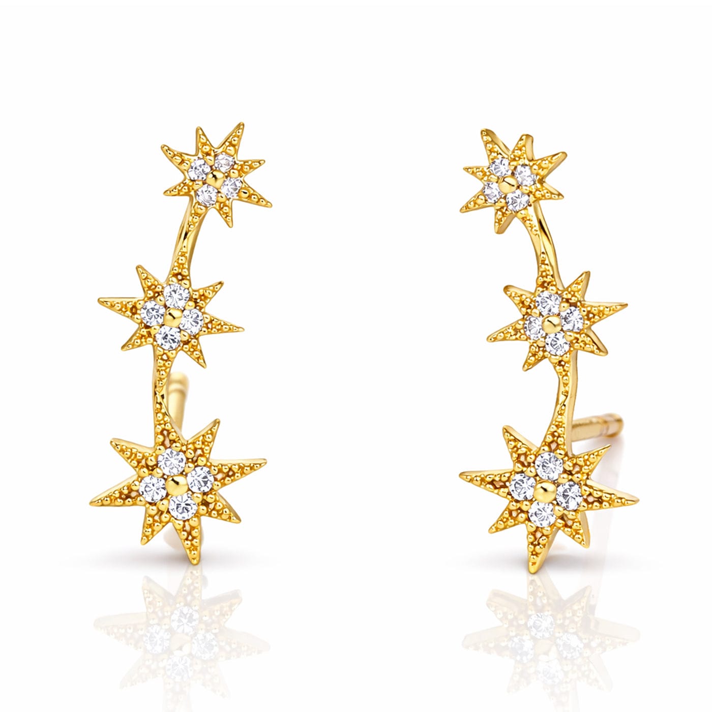TAI JEWELRY Earrings Gold/Clear Starburst Crawler