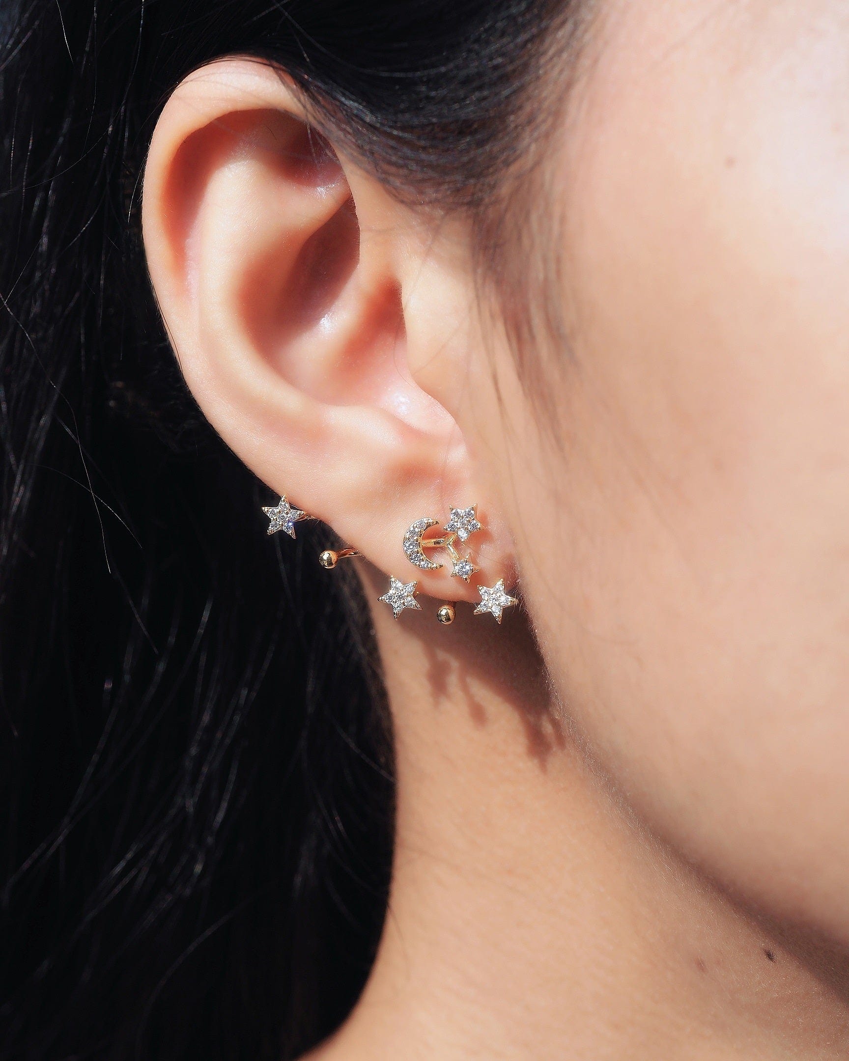 TAI JEWELRY Earrings Stars And Crescent Moon Ear Jacket