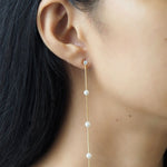 TAI JEWELRY Earrings Sterling Silver Linear Dangle Earring With Fresh Water Pearl Stations