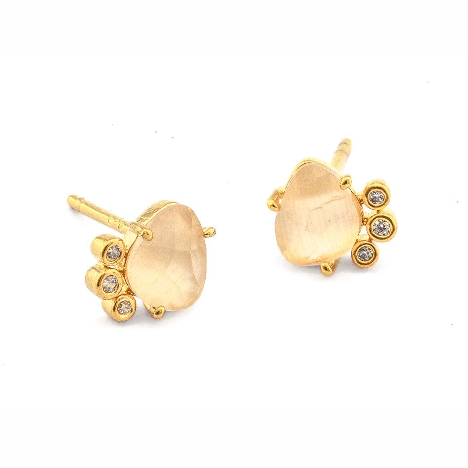 TAI JEWELRY Earrings CAT'S EYE Stone And Bezel Set Cz Post Earring