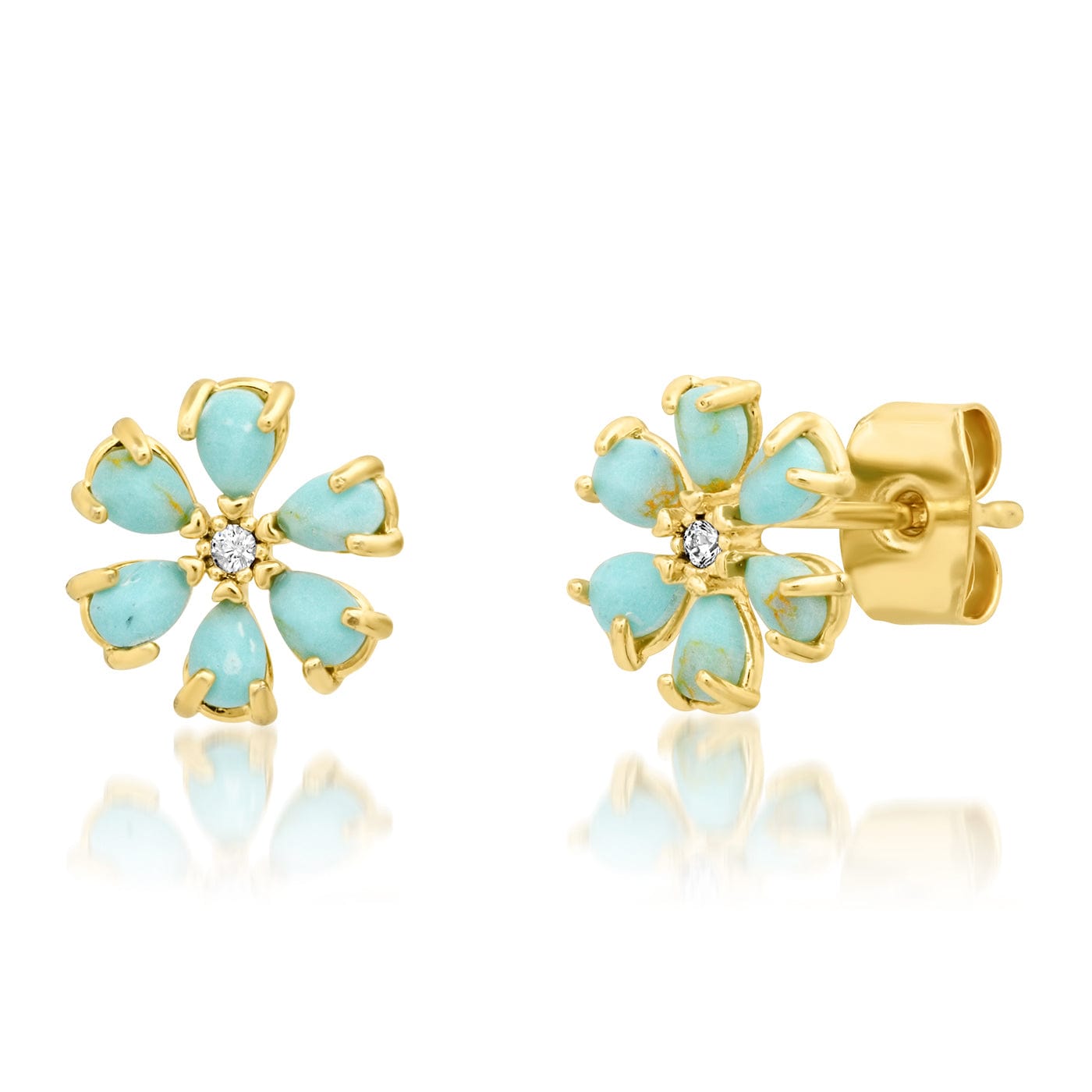 TAI JEWELRY Earrings Turquoise Stone Petal Flower Post