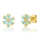 TAI JEWELRY Earrings Turquoise Stone Petal Flower Post