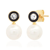 TAI JEWELRY Earrings Black Swarovski CZ & Pearl Drop Earrings in Gold-Plated Sterling Silver