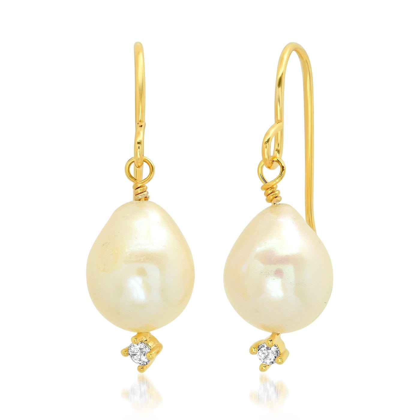 TAI JEWELRY Earrings Teardrop Freshwater Pearl Earring On French Wire With Cz Drop