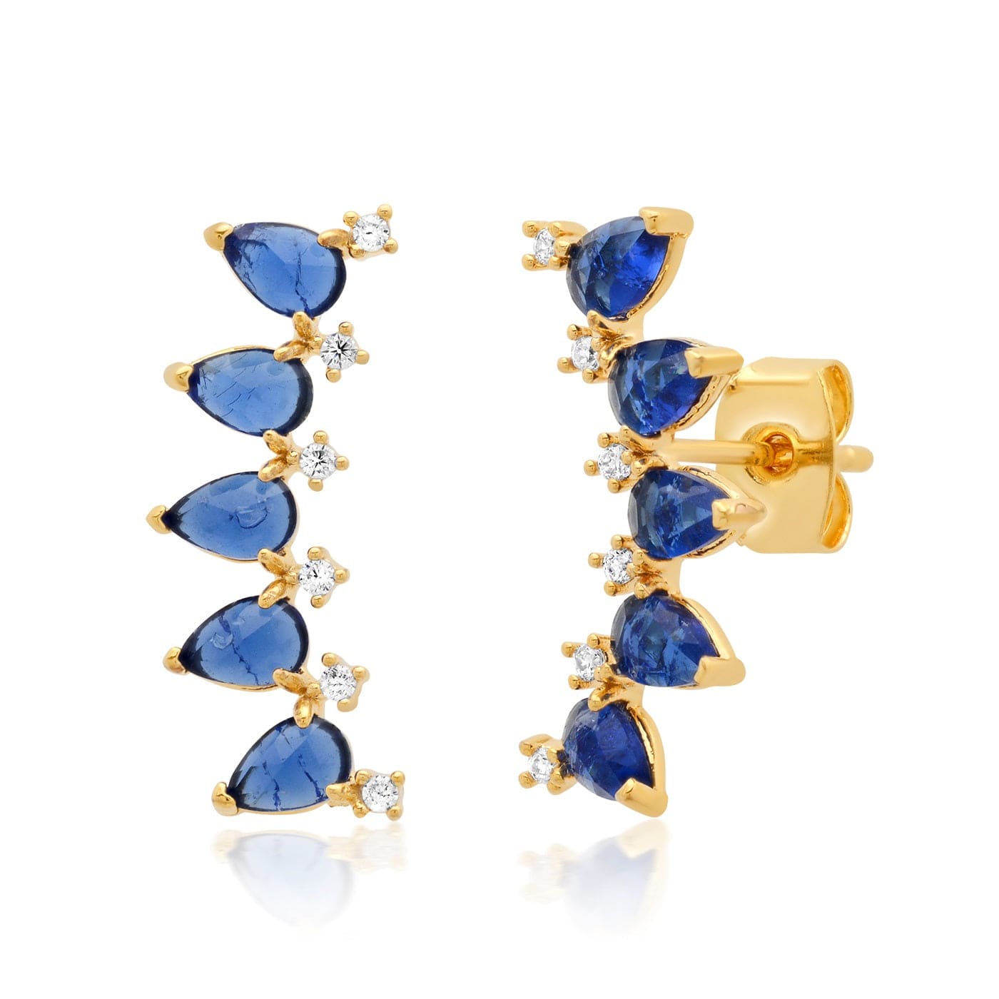 TAI JEWELRY Earrings Blue Rock Crystal Teardrop Stone & Cz Crawler Earrings