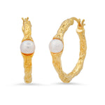 TAI JEWELRY Earrings Textured Hoops with Embedded Pearls