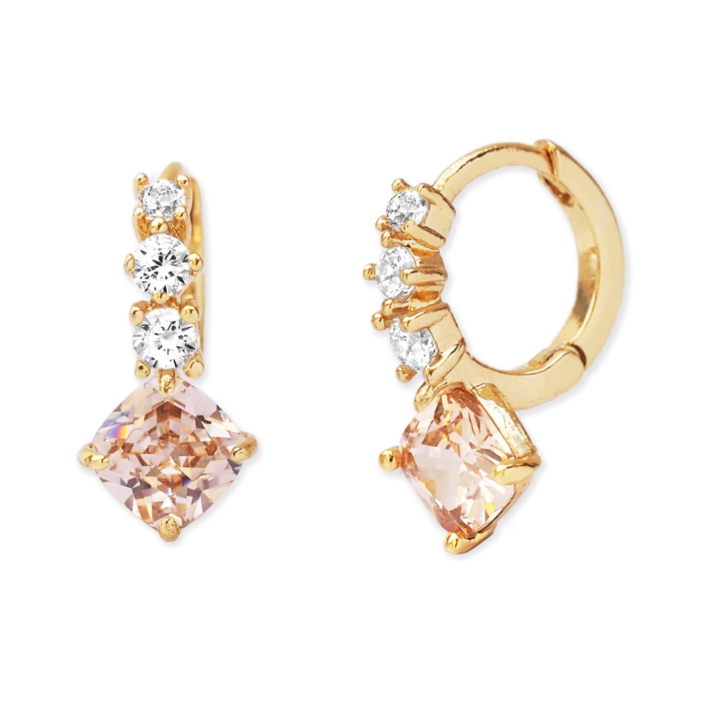 TAI JEWELRY Earrings Ice Pink Three Stone Drop Huggie Earrings