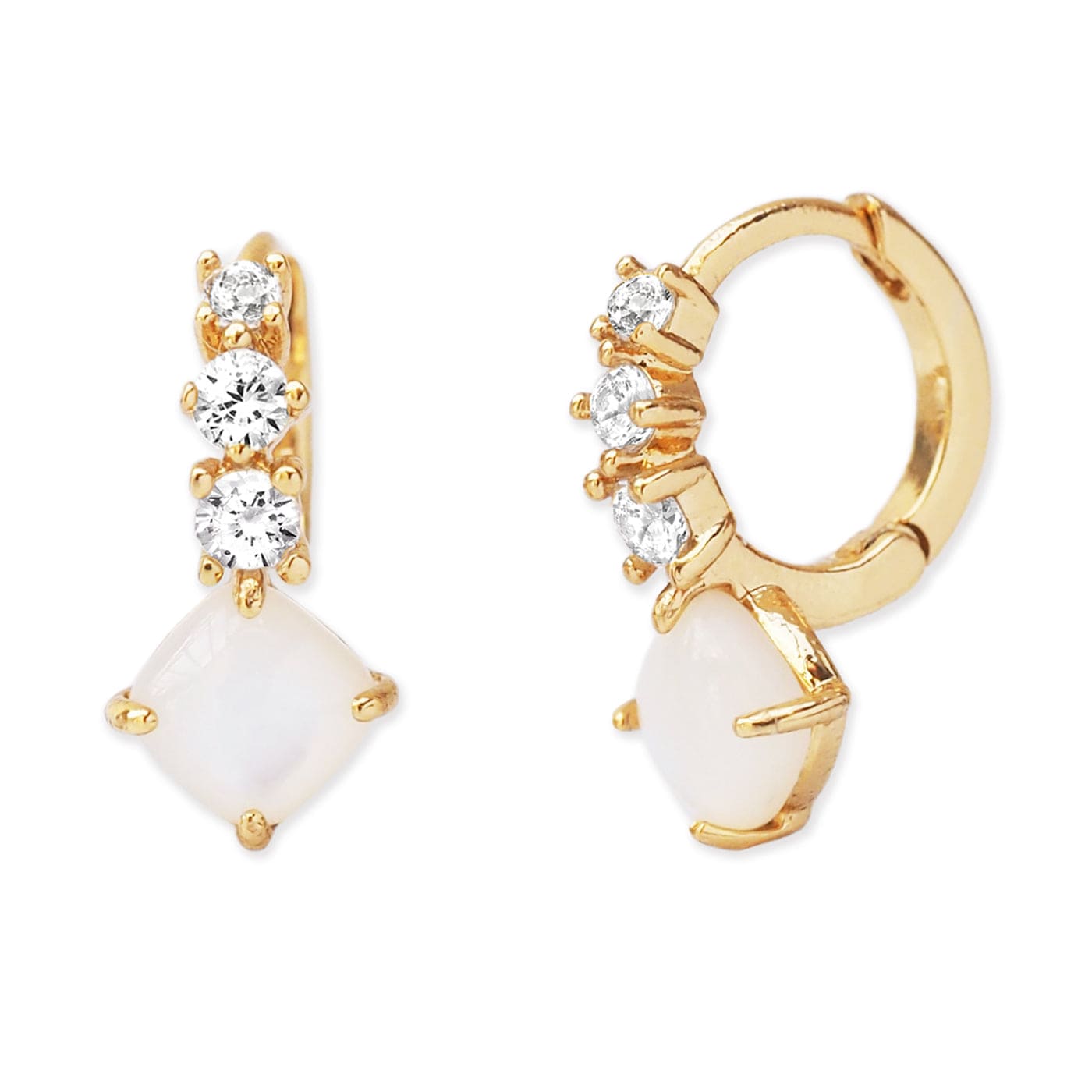 TAI JEWELRY Earrings White Three Stone Drop Huggie Earrings