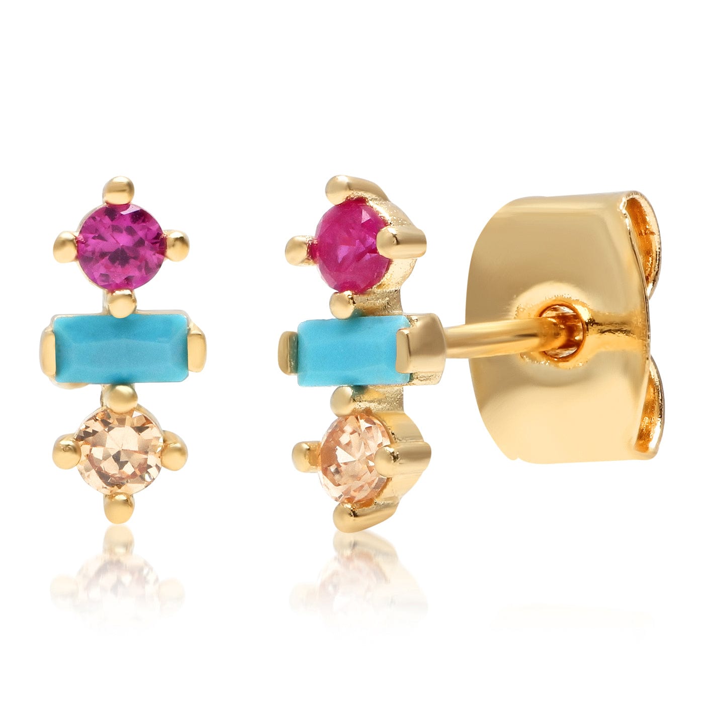 TAI JEWELRY Earrings Three Stone Turquoise & Cz Stud