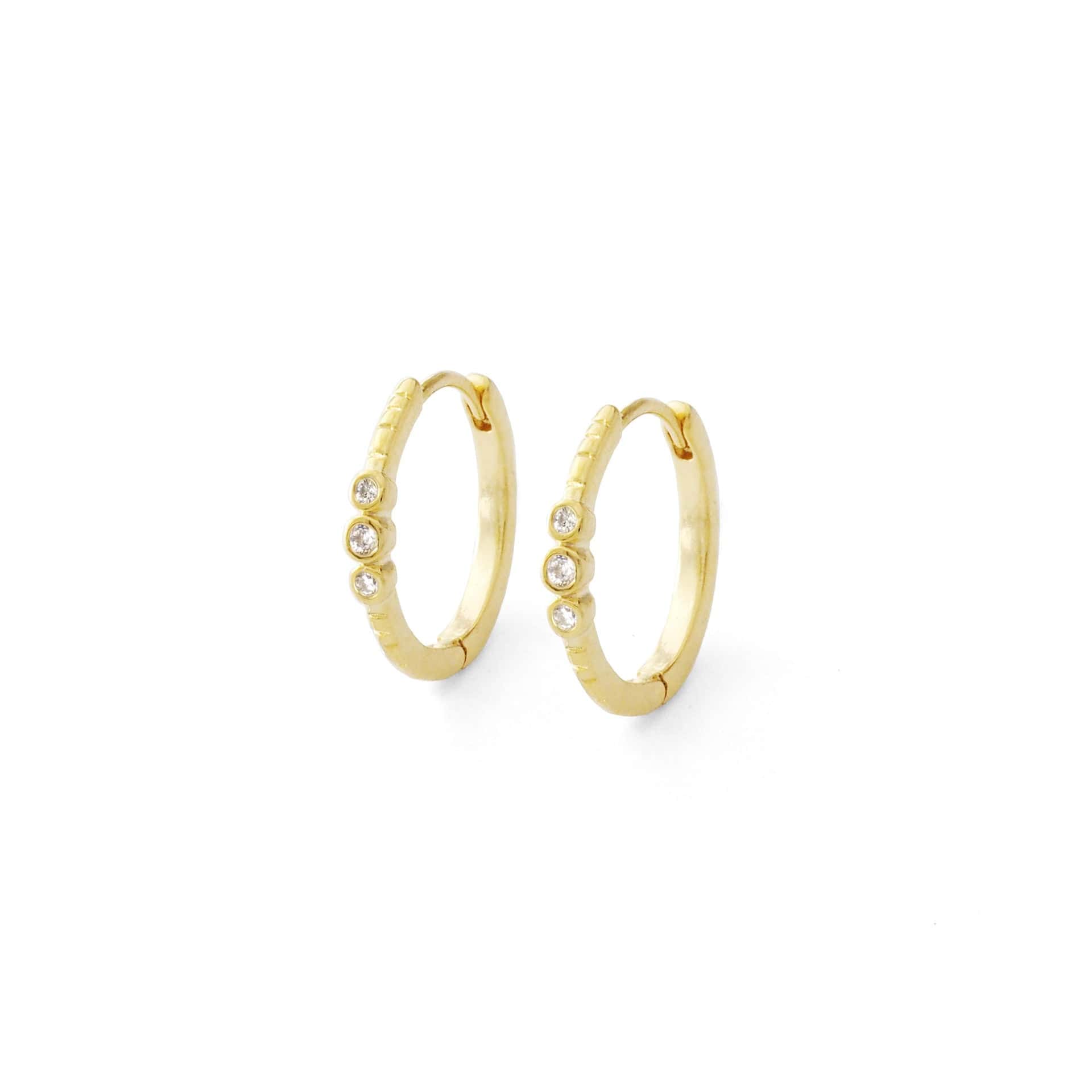 TAI JEWELRY Earrings GOLD Triple Cubic Zirconia Huggie Earrings