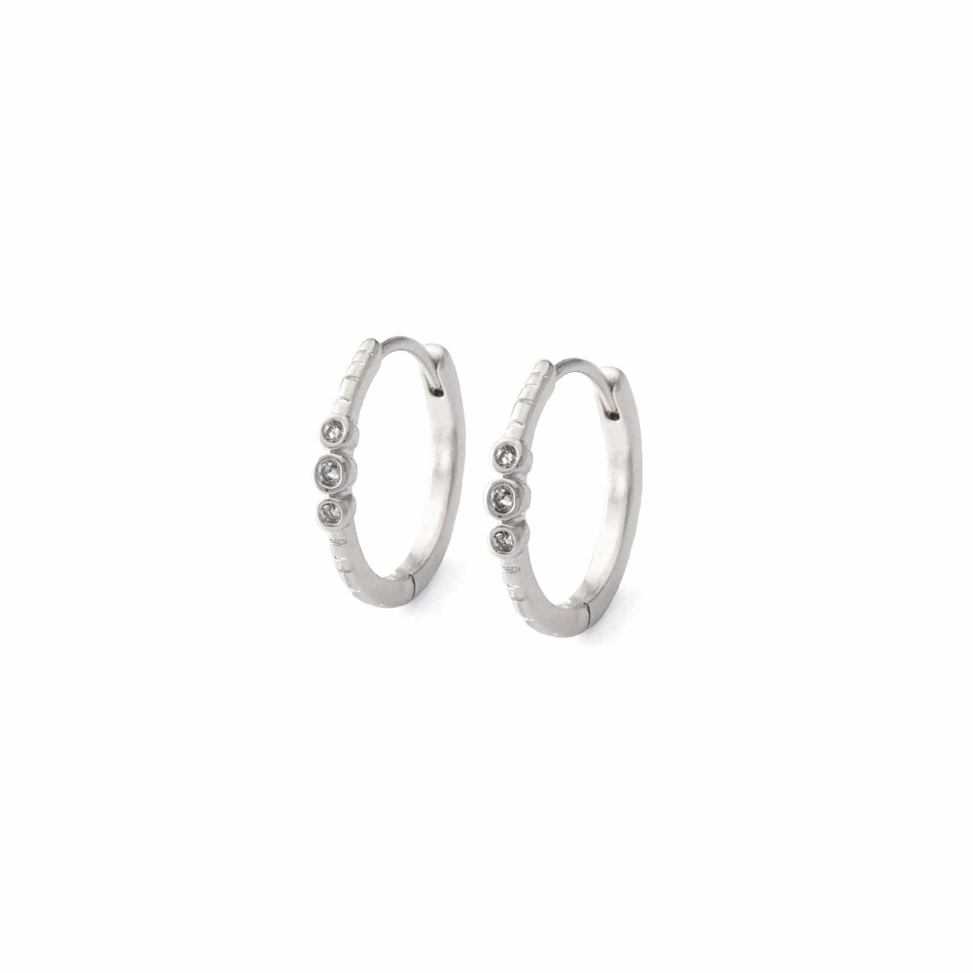 TAI JEWELRY Earrings SILVER Triple Cubic Zirconia Huggie Earrings
