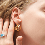 TAI JEWELRY Earrings Triple Row Tubular Gold Hoop