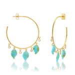 TAI JEWELRY Earrings Turquoise Carved Leaf Hoops