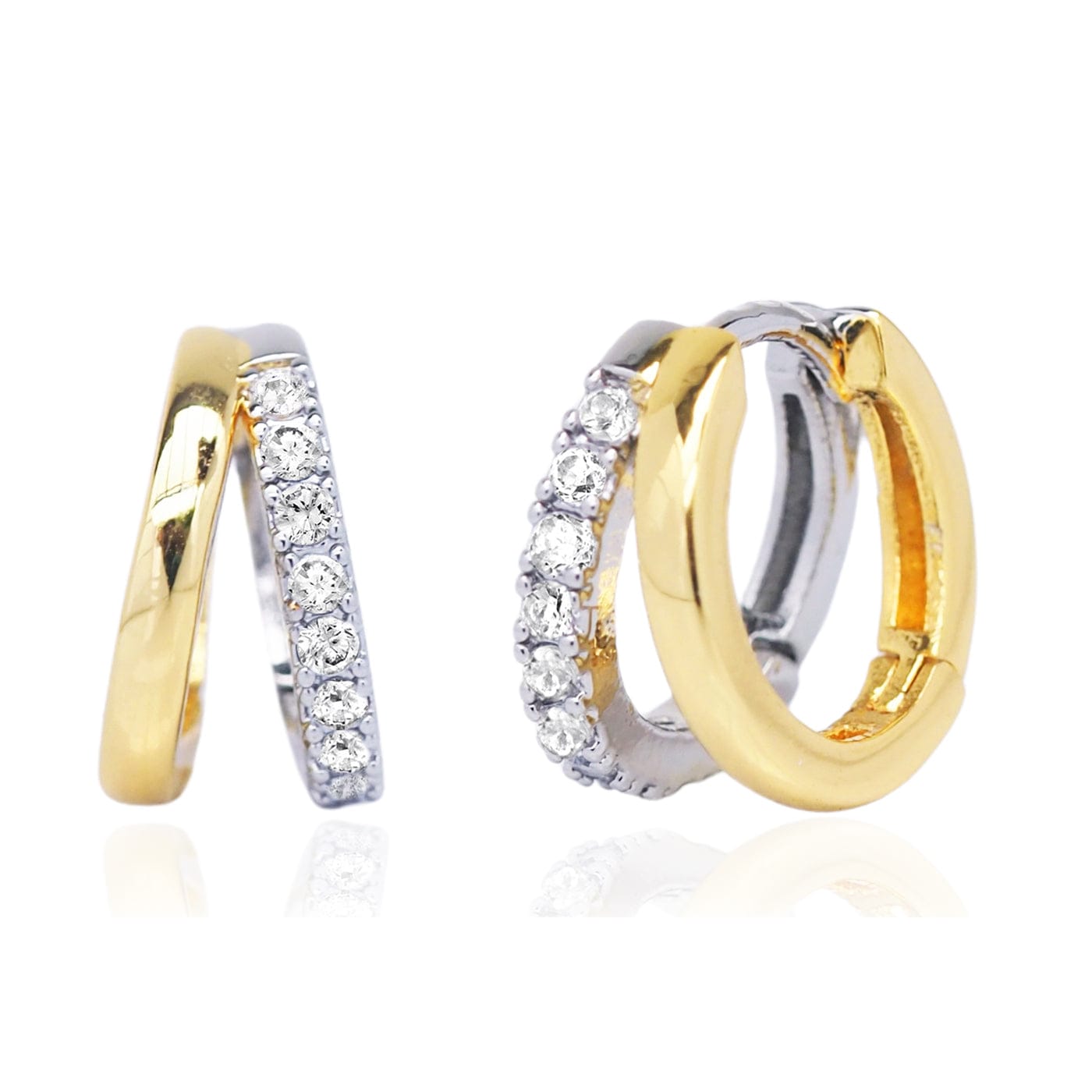 TAI JEWELRY | Two Tone CZ Pavé Huggie Hoops | Earrings |