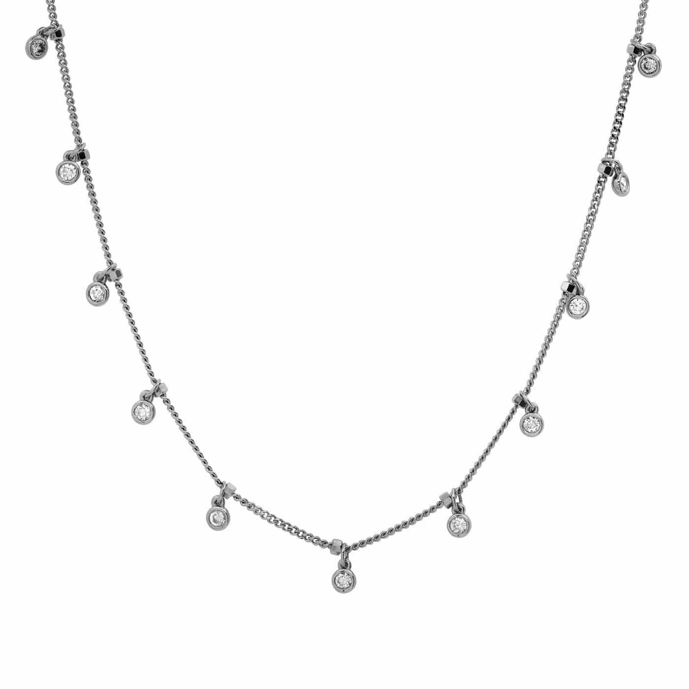 TAI JEWELRY Necklace Silver Ox Chain with Bezel Set CZ Stations