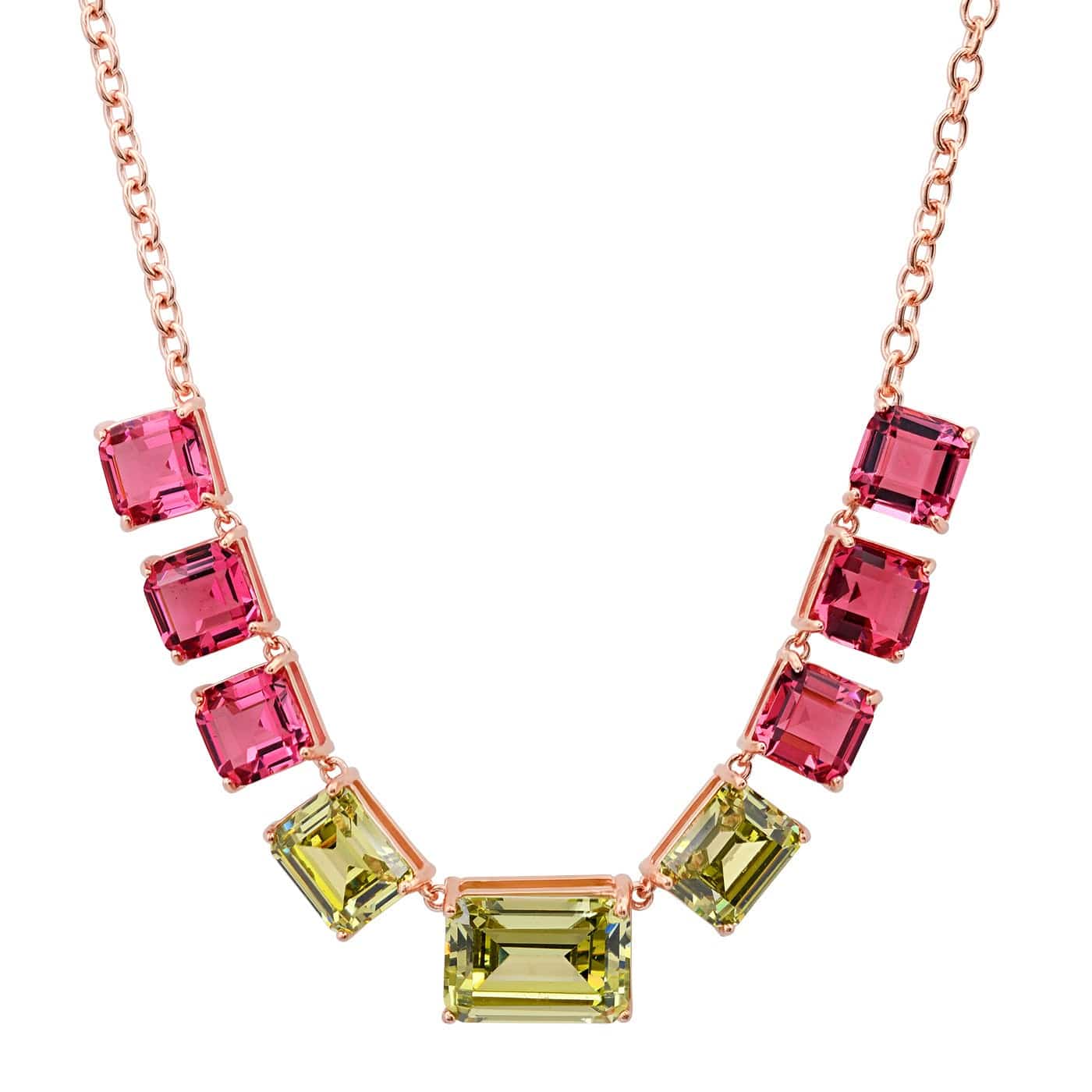 TAI JEWELRY Necklace RG/PD Chunky Emerald Cut Glass Stone Necklace