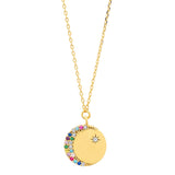 TAI JEWELRY Necklace Coin Pendant With Multi Colored Star And Moon