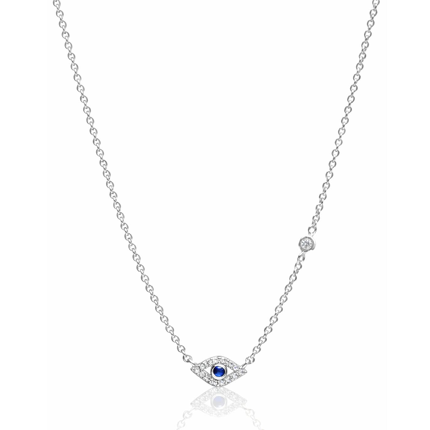 TAI JEWELRY Necklace Silver CZ Mini Evil Eye Pendant Necklace