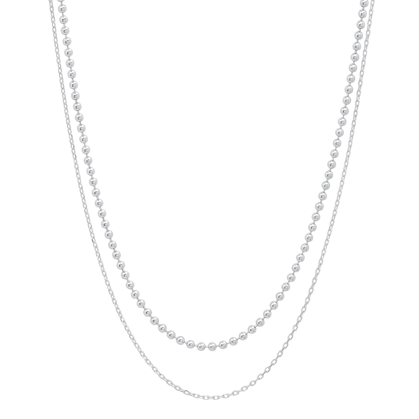 TAI JEWELRY Necklace Silver Double Chain Layering Necklace