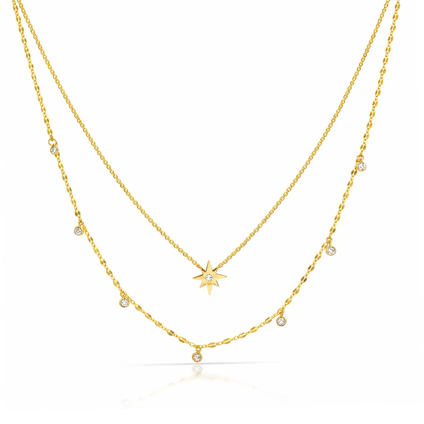 TAI JEWELRY Necklace Gold Double Layer Starburst Necklace