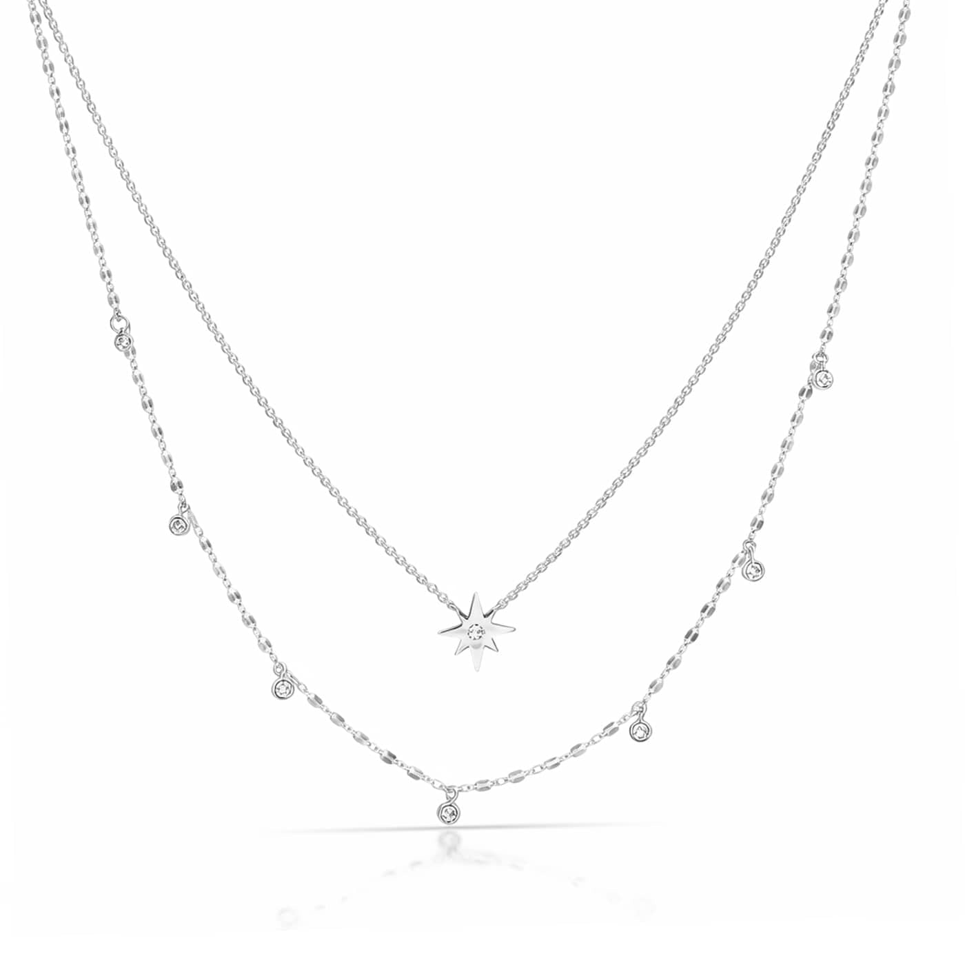 TAI JEWELRY Necklace Silver Double Layer Starburst Necklace