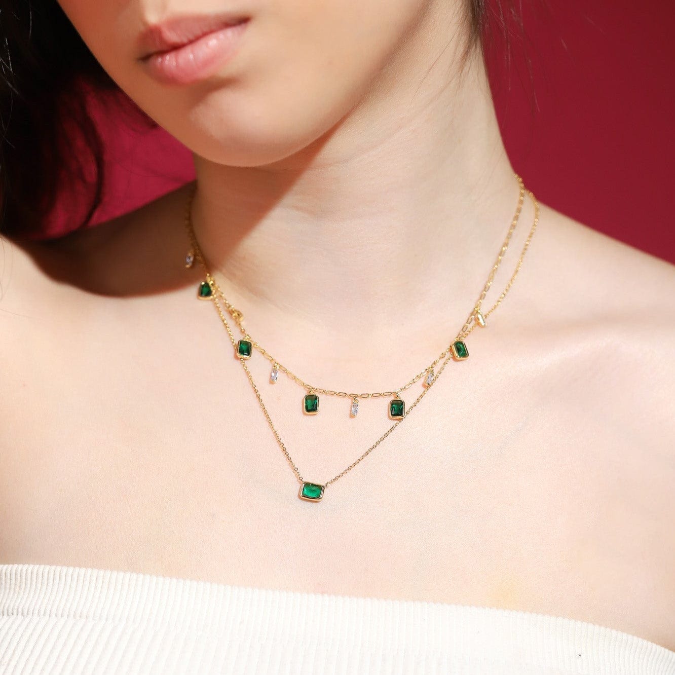TAI JEWELRY Necklace Emerald and CZ Dangle Necklace