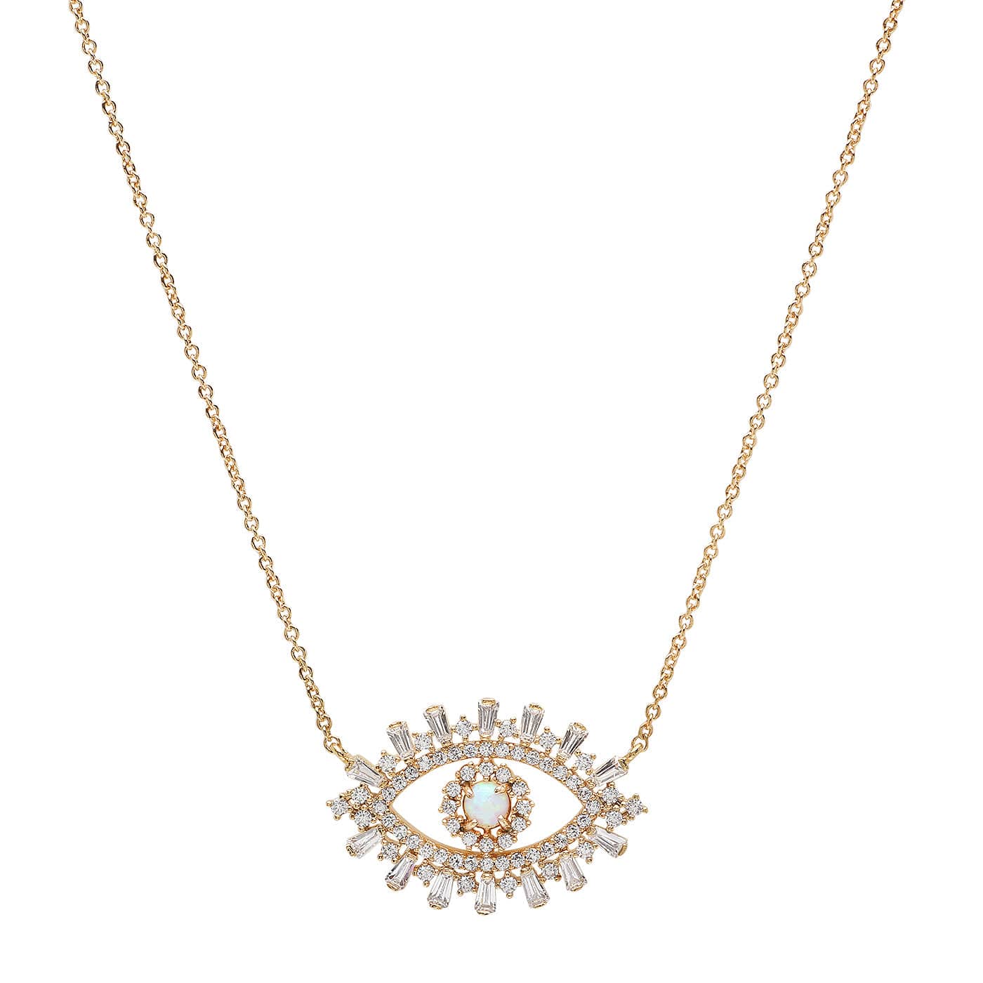 TAI JEWELRY Necklace Evil Eye Necklace With Opal Center And Baguette CZ