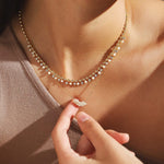 TAI JEWELRY Necklace Gold Ball Necklace with Alternating CZ and Pearl Stones