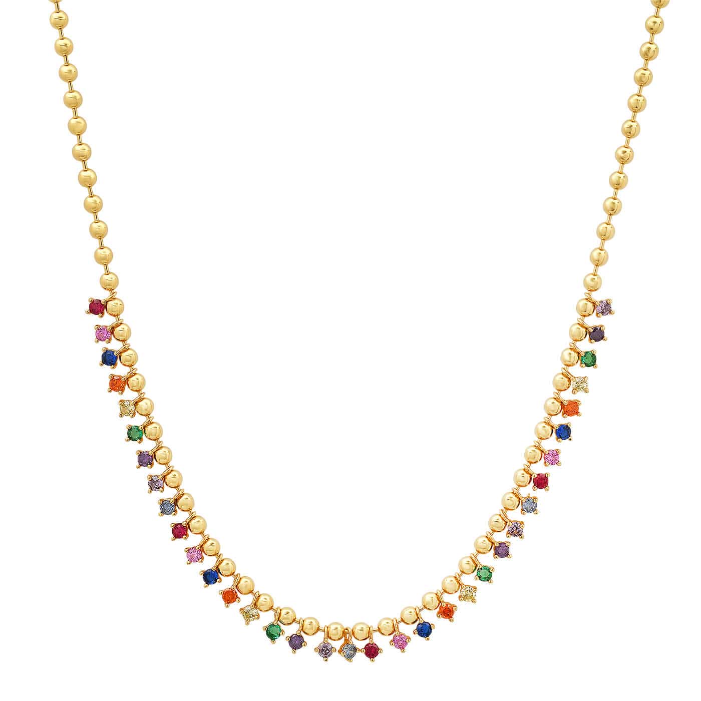 TAI JEWELRY Necklace Gold Ball Necklace with Graduated Rainbow CZ Stones