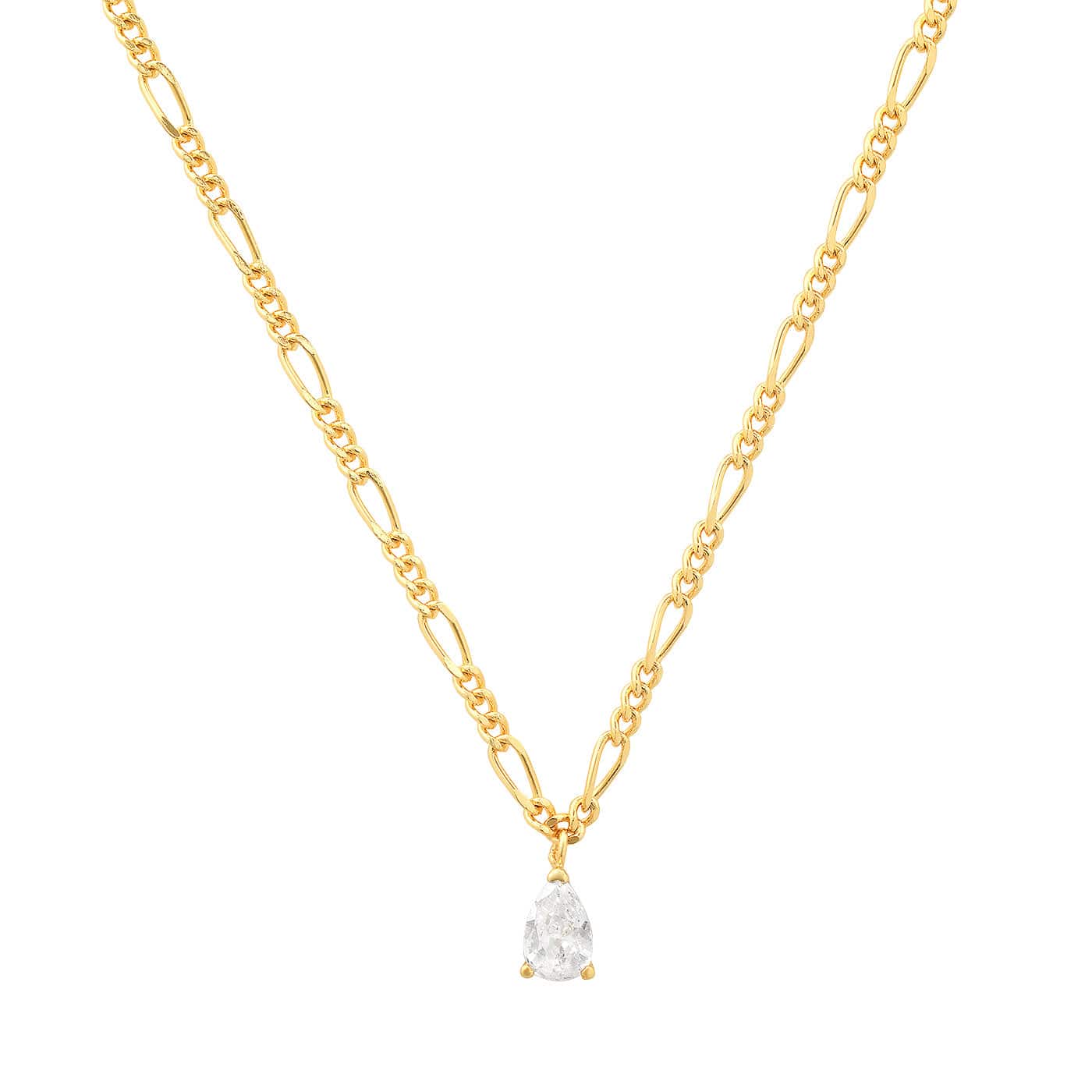 TAI JEWELRY Necklace Gold Figaro Chain with Pear Shape CZ Pendant