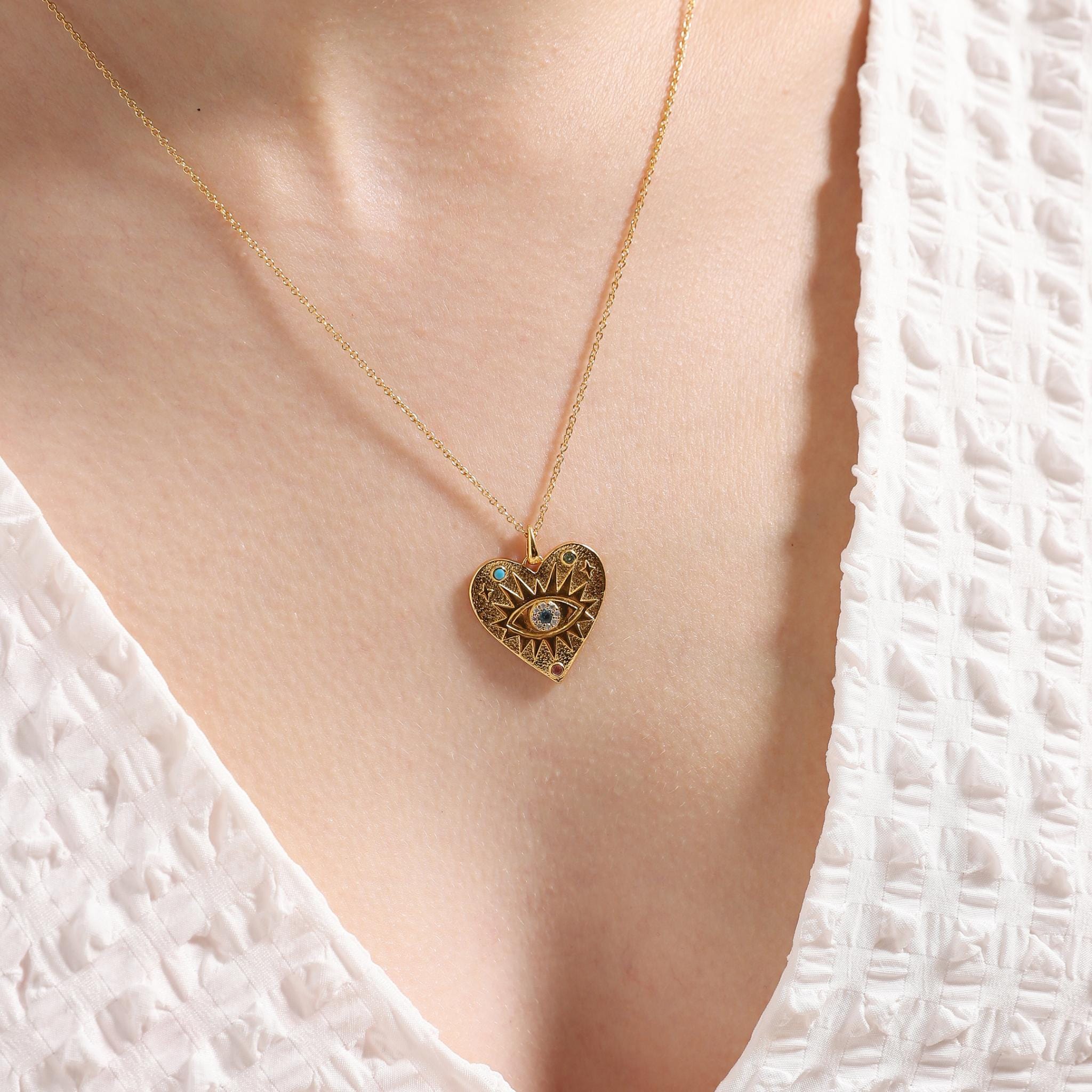 TAI JEWELRY Necklace Gold Heart Evil Eye Necklace