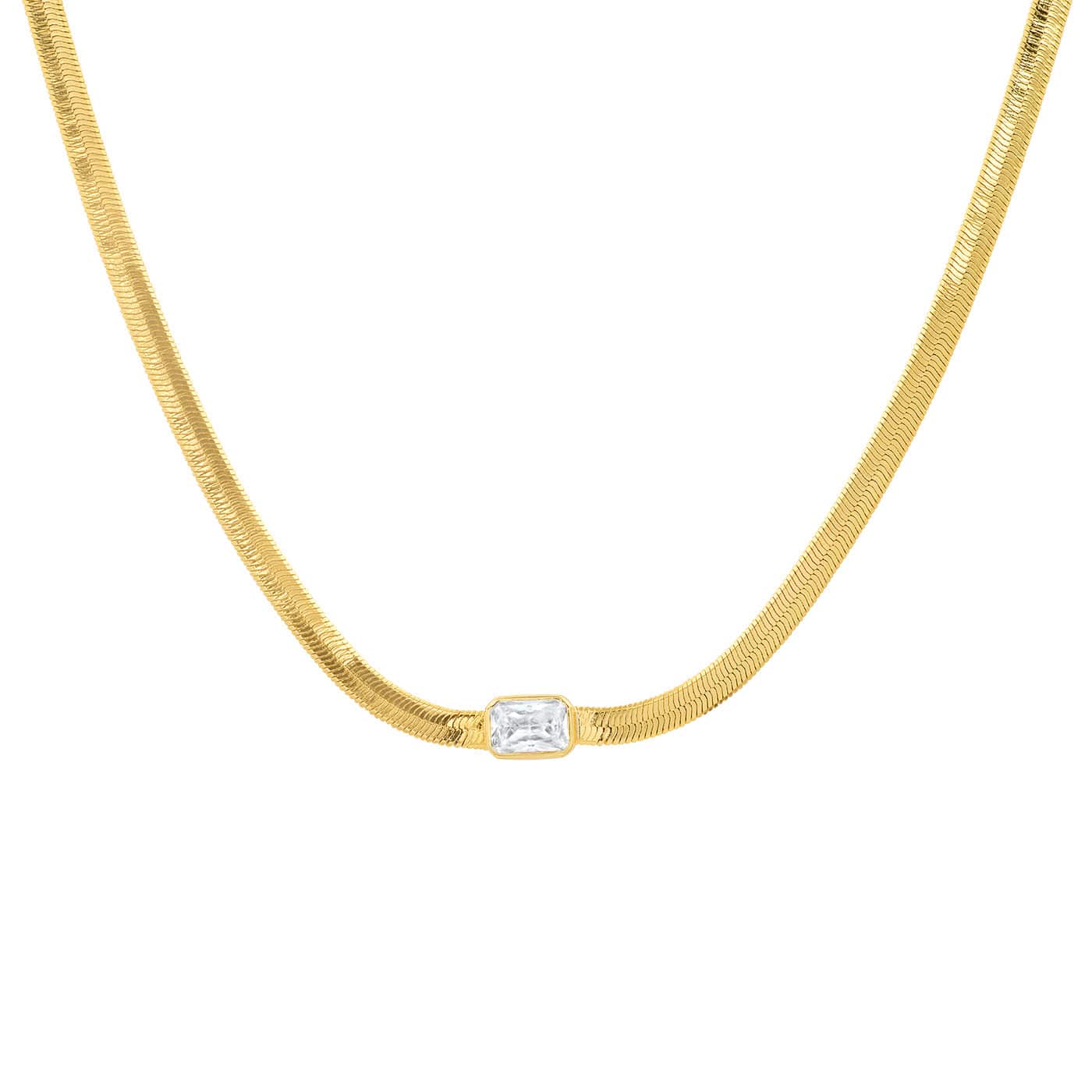 TAI JEWELRY Necklace CLEAR Gold Herringbone Chain with Center Stone
