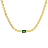 TAI JEWELRY Necklace EMERALD Gold Herringbone Chain with Center Stone