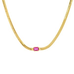 TAI JEWELRY Necklace Pink Gold Herringbone Chain with Center Stone