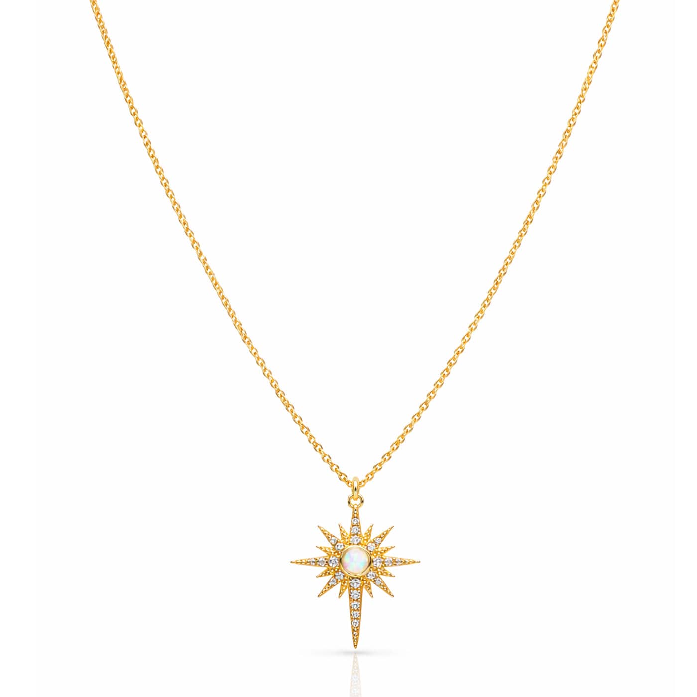TAI JEWELRY Necklace Gold Starburst with Opal Stone Center