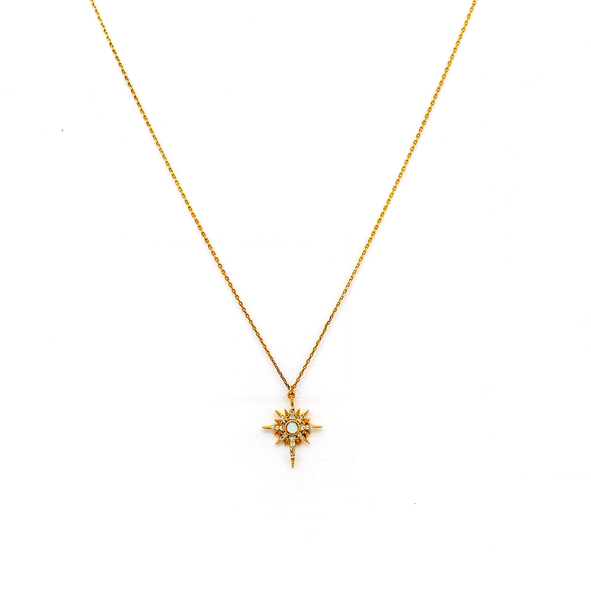 TAI JEWELRY Necklace Gold Starburst With Opal Stone Center