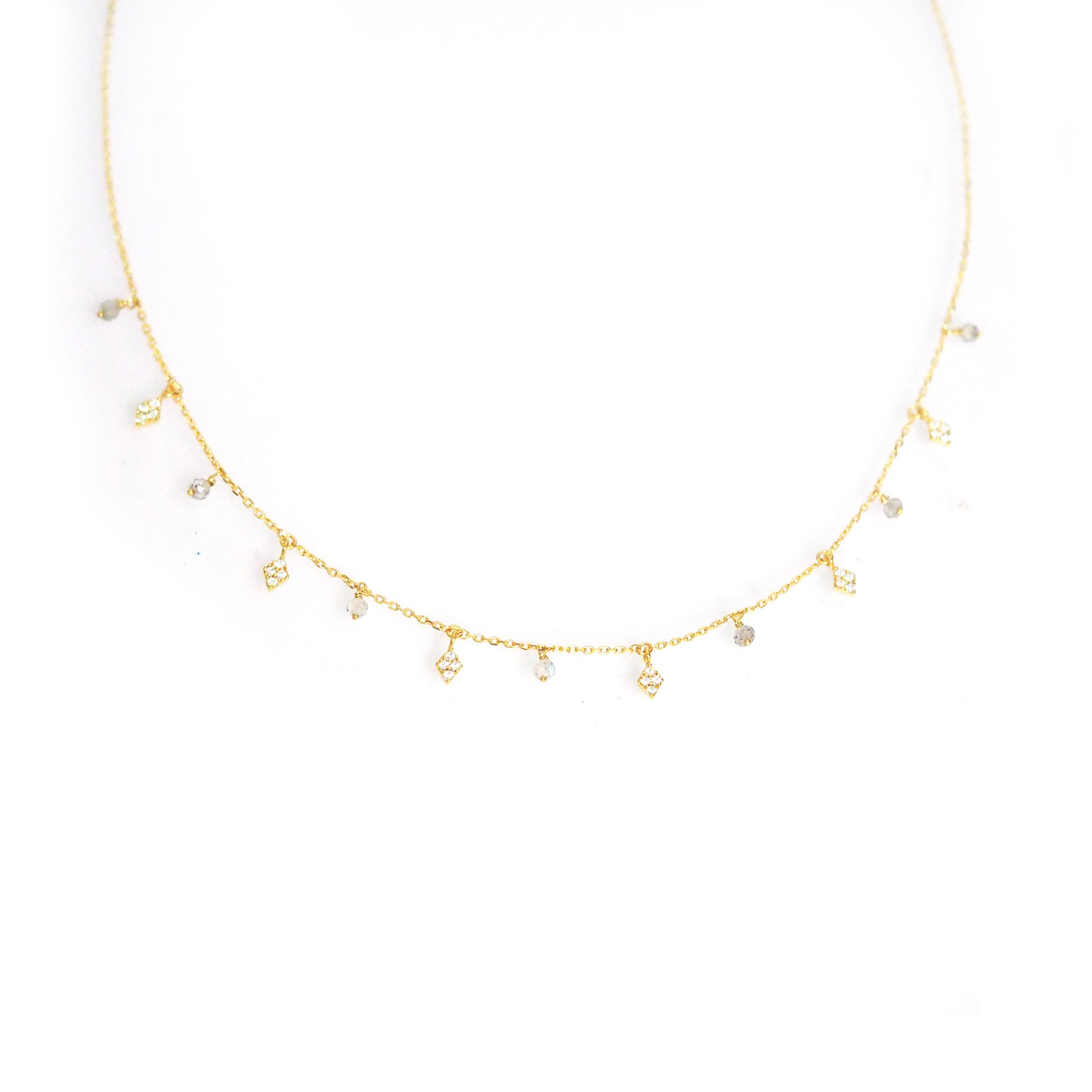TAI JEWELRY Necklace Gold Vermeil Chain Choker W Labradorite & Cz Dangles