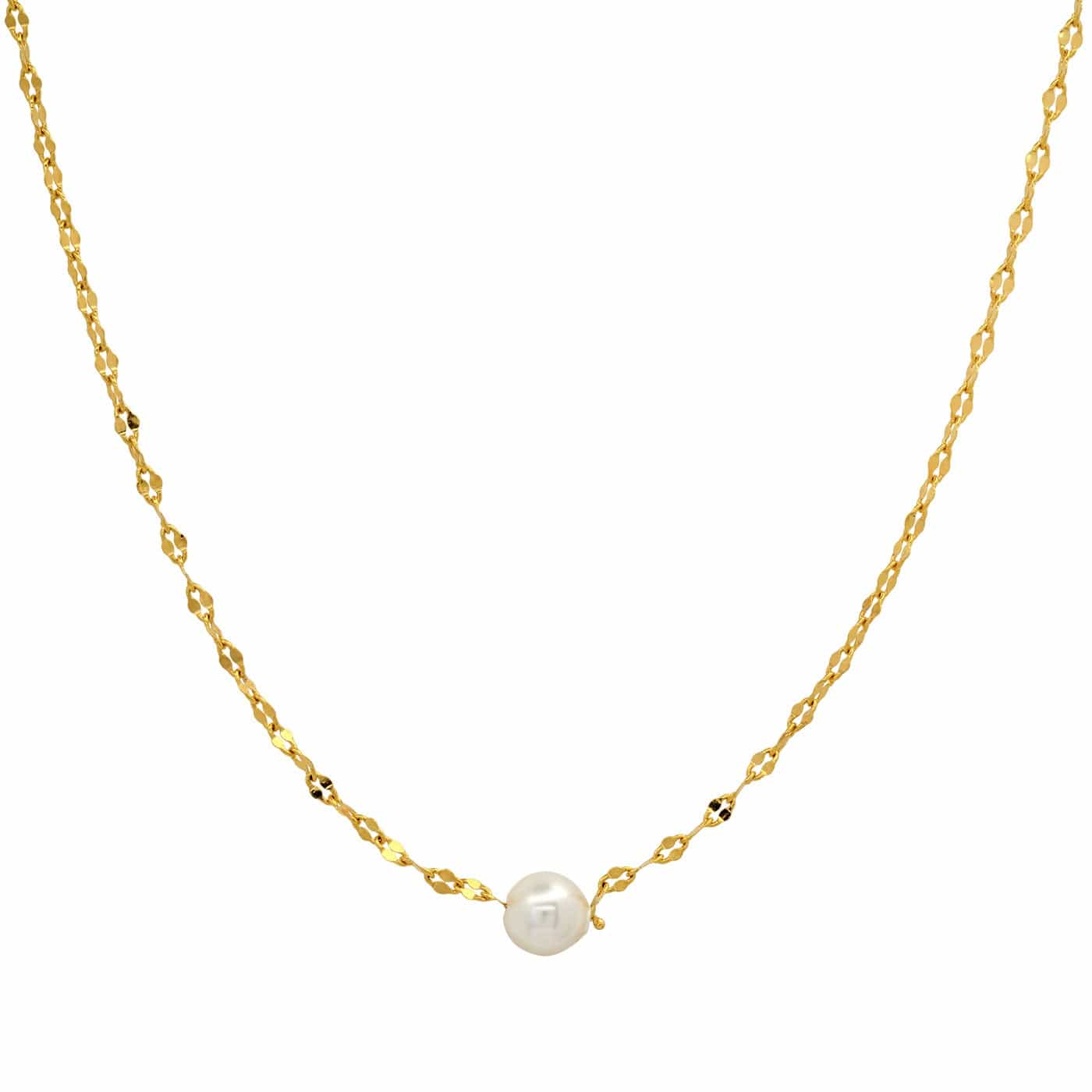 TAI JEWELRY Necklace Gold Vermeil Chain with Single Pearl