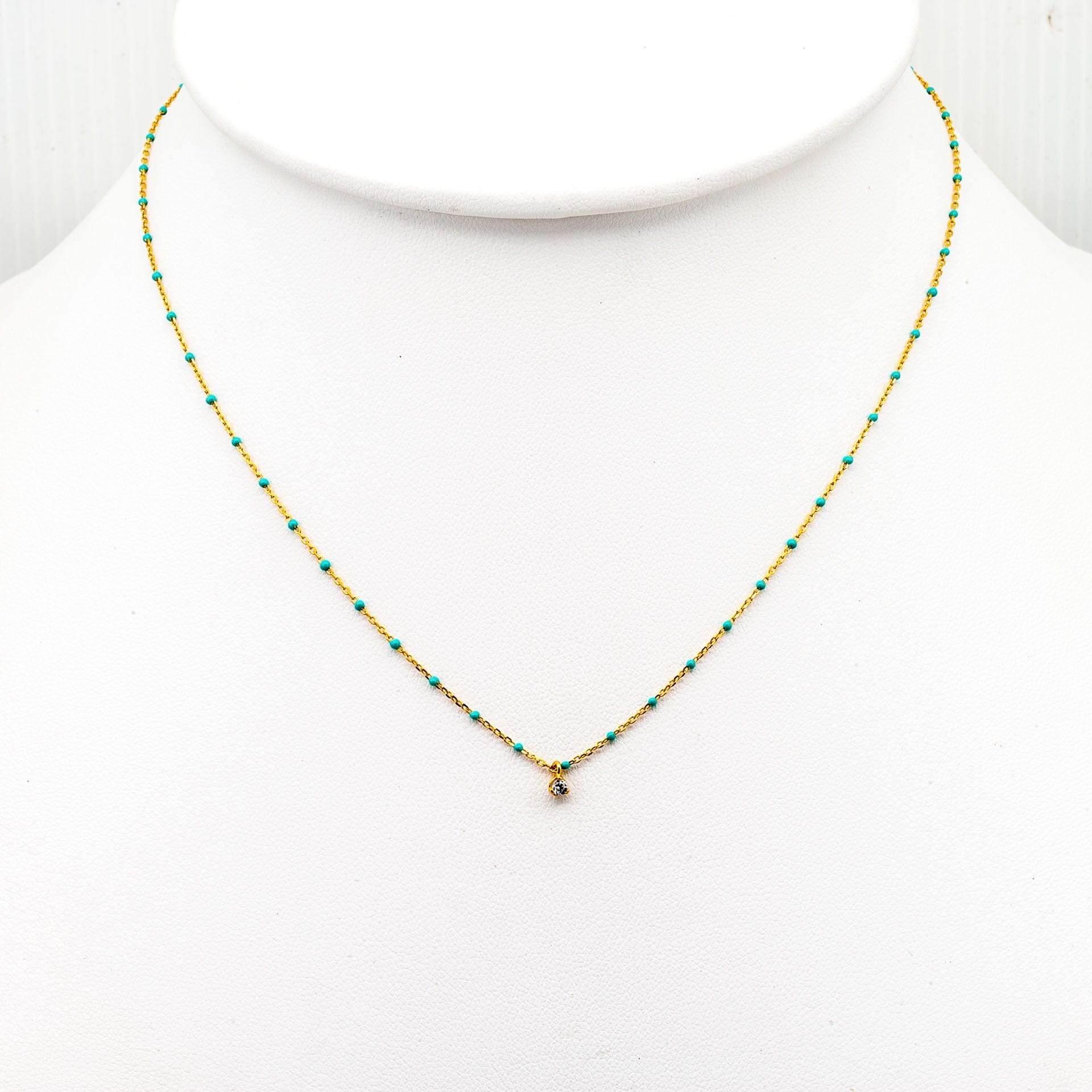 TAI JEWELRY Necklace Gold Vermeil Enamel Necklace With Multiple Cz/Turquoise Stones