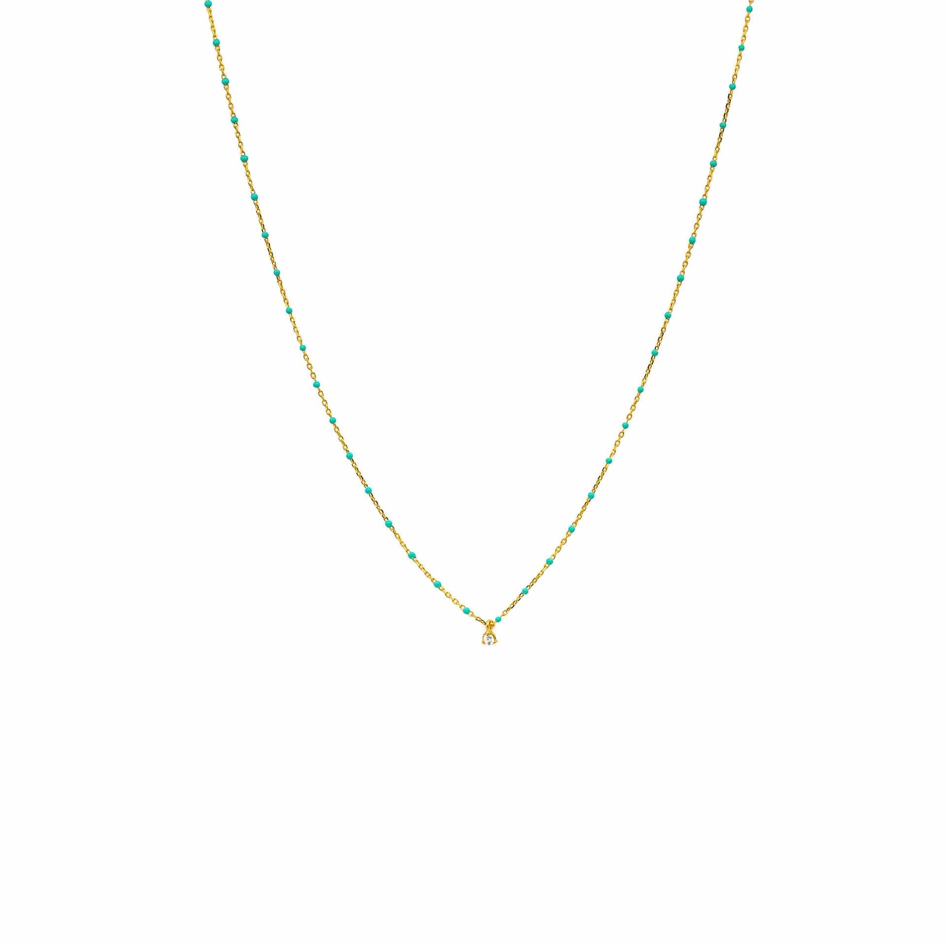 TAI JEWELRY Necklace Gold Vermeil Enamel Necklace With Multiple Cz/Turquoise Stones